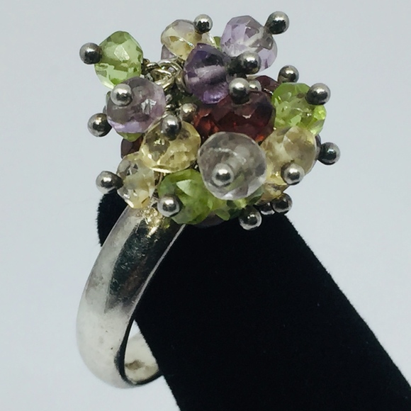 Sterling Gemstone Bead Faceted Cluster Ring - Picture 7 of 8